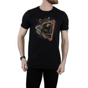 Guardians Of The Galaxy Mens Rocket Raccoon Neon Cotton T-Shirt / Black